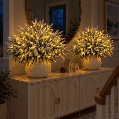 Light Up Norfolk Pine Branch with Warm Golden Twinkles Battery Powered in Classic Red Berry Or Frosted