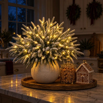Light Up Norfolk Pine Branch with Warm Golden Twinkles Battery Powered in Classic Red Berry Or Frosted