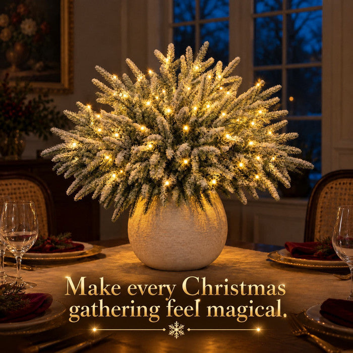 Light Up Norfolk Pine Branch with Warm Golden Twinkles Battery Powered in Classic Red Berry Or Frosted