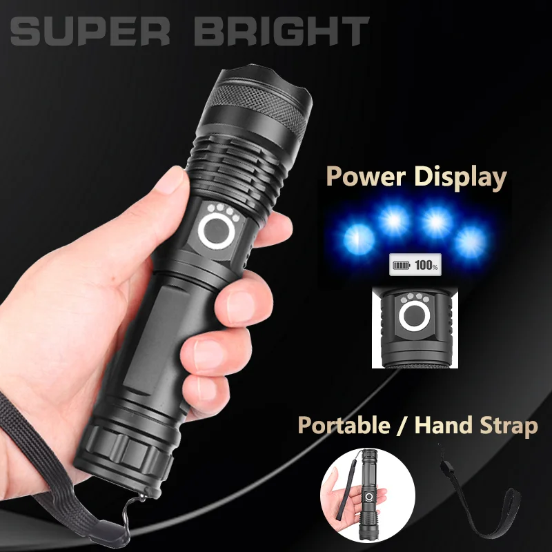 Rechargeable Flashlight with Telescopic Zoom and Three Brightness Modes, IPX6 Water Resistant