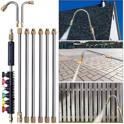 Telescoping Pressure Washer Wand with Dual Straight and Curved Sections and 6 Spray Nozzles