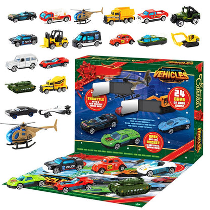 Toy Vehicle Advent Calendar with 24 Mini Cars and Trucks in 1 to 64 Scale for Car Fans
