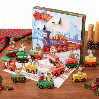 Magnetic Train Car Advent Calendar with 12 Connecting Cars and Numbered Doors