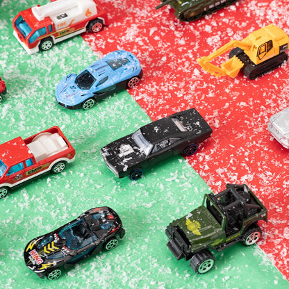 Toy Vehicle Advent Calendar with 24 Mini Cars and Trucks in 1 to 64 Scale for Car Fans