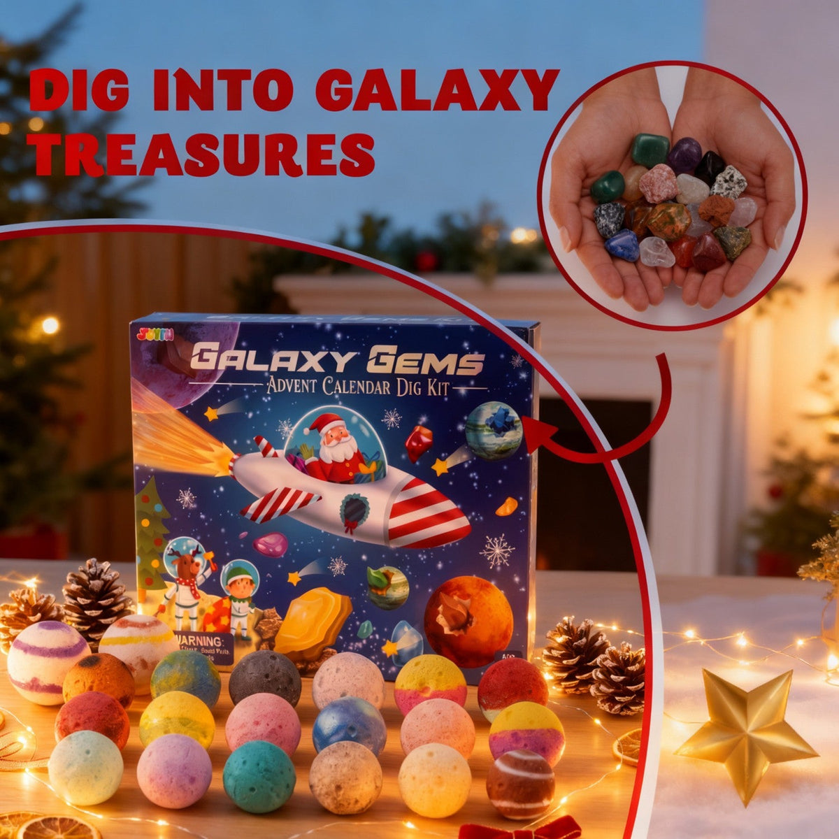 Gemstone Digging Advent Calendar with 21 Crystal Geodes and Mining Tools for Kids