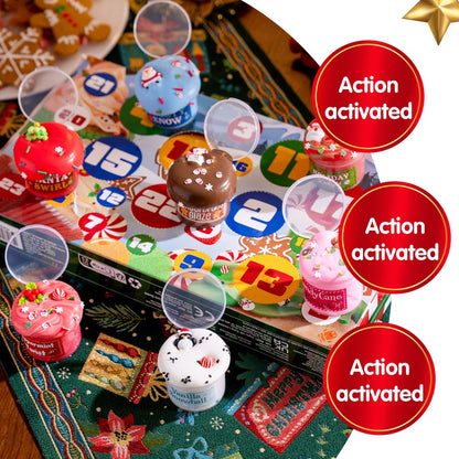Holiday Slime Countdown Box with 8 Slime Jars and 16 Charm and Sprinkle Packs Behind 24 Windows