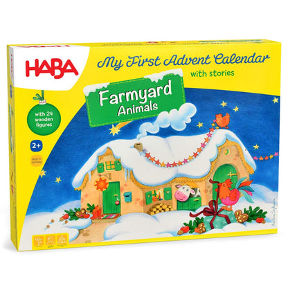 Wooden Farm Animal Advent Calendar with 24 Figures, Storybook and Winter Backdrop for Toddlers