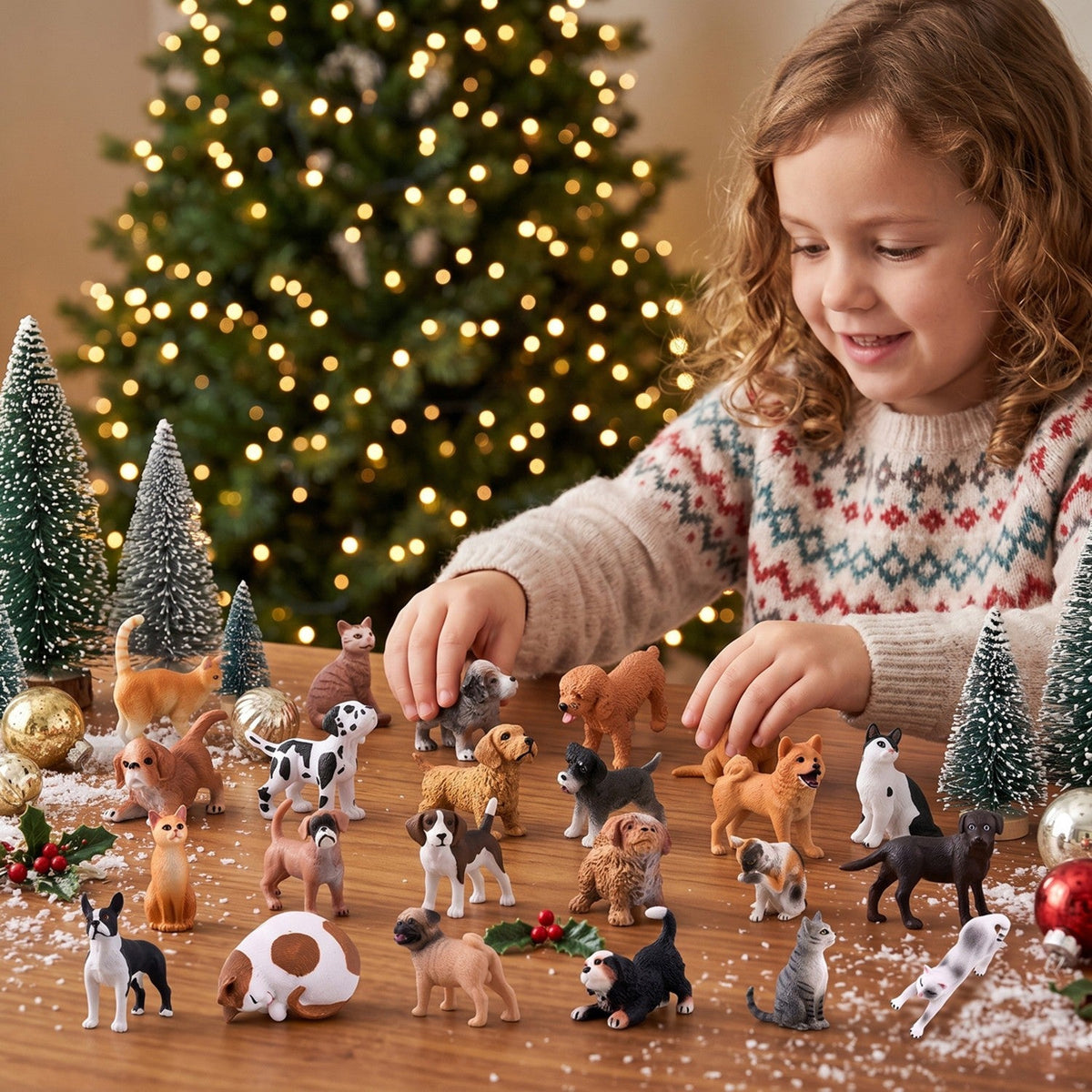 Dog and Cat Figurine Advent Calendar with 24 Pets and a Pet Village Play Mat