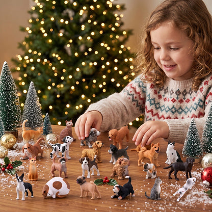 Dog and Cat Figurine Advent Calendar with 24 Pets and a Pet Village Play Mat