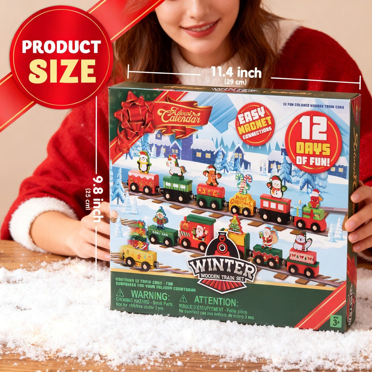 Magnetic Train Car Advent Calendar with 12 Connecting Cars and Numbered Doors