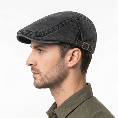 Vintage Newsboy Cap with Eight Panel Construction and Adjustable Interior Band