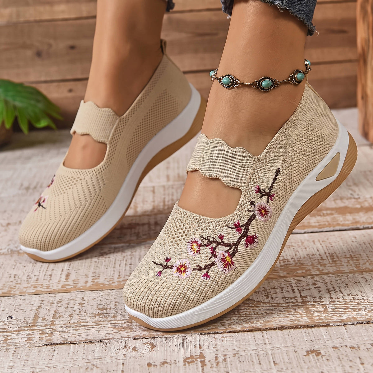 Women's Slip-On Sneaker with Breathable Mesh Upper and Elastic Instep Strap