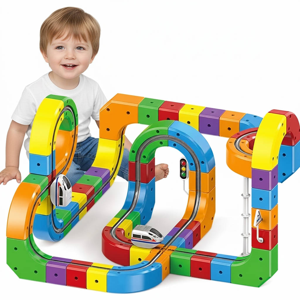 Magnetic Modular Train Set with USB Rechargeable Motor and Flexible Track Pieces