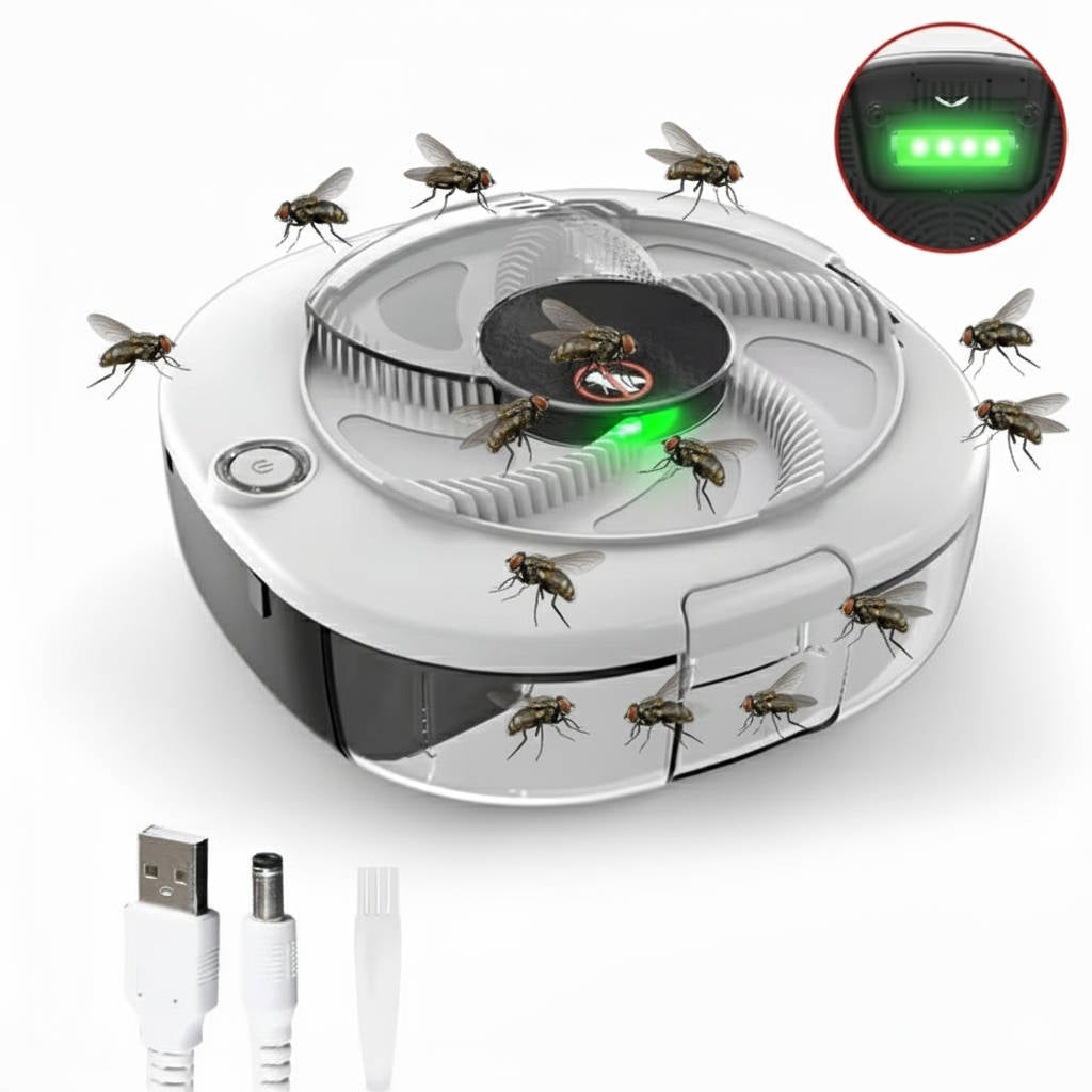 Rotating Fly Trap with Five Bait Stations and USB Rechargeable Battery