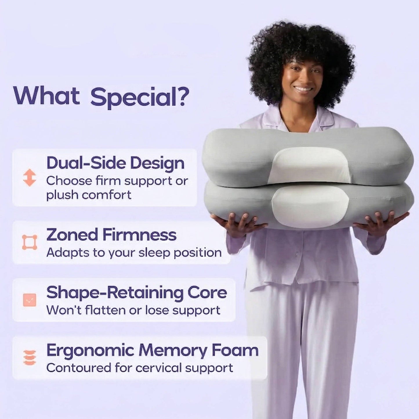 Cervical Memory Foam Pillow with Contoured Support and Cooling Cover, Five Support Zones