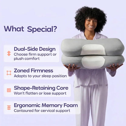 Cervical Memory Foam Pillow with Contoured Support and Cooling Cover, Five Support Zones