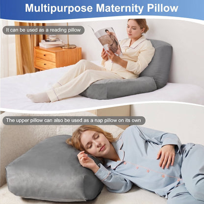 Full Body Maternity Pillow with Circular Belly Cutout and Crushed Sponge Core, 44.5 Inch