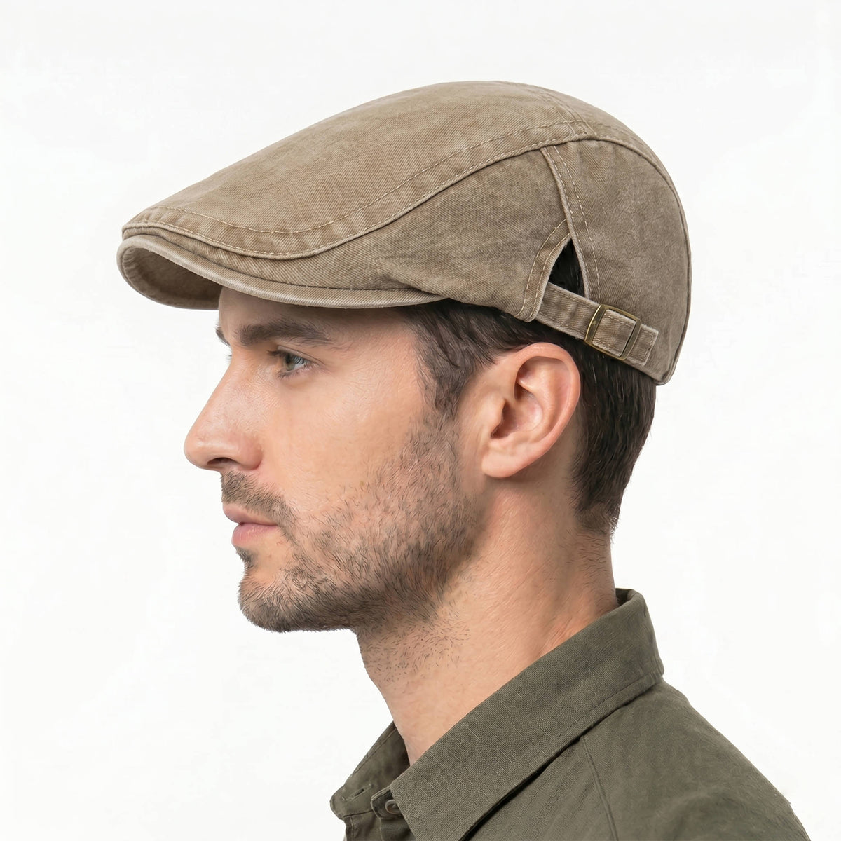Vintage Newsboy Cap with Eight Panel Construction and Adjustable Interior Band