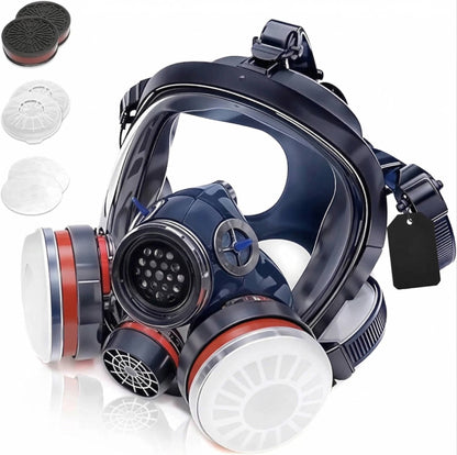 Full Face Vapor Respirator Mask with Activated Charcoal Filters and Anti Fog Shield