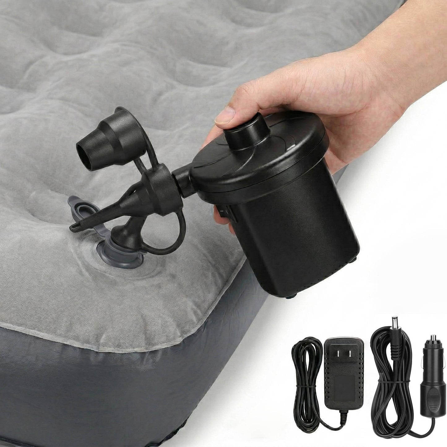 Dual Mode Air Pump with 3 Nozzles and Deflation Port, 12V/110V Power