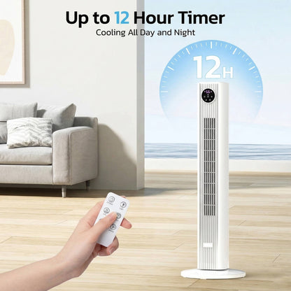 Oscillating Tower Fan with 90 Degree Sweep and Remote Control, 35 Inch Height