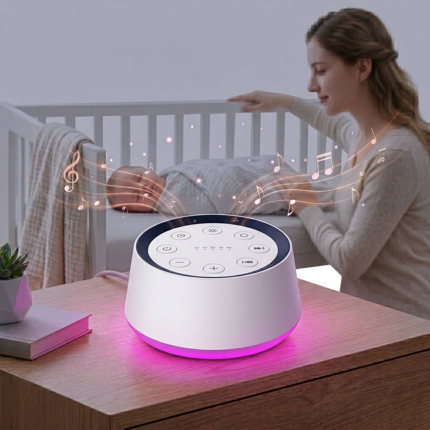 Sound Machine with 30 Soothing Sounds and 12-Color Night Light for Sleep