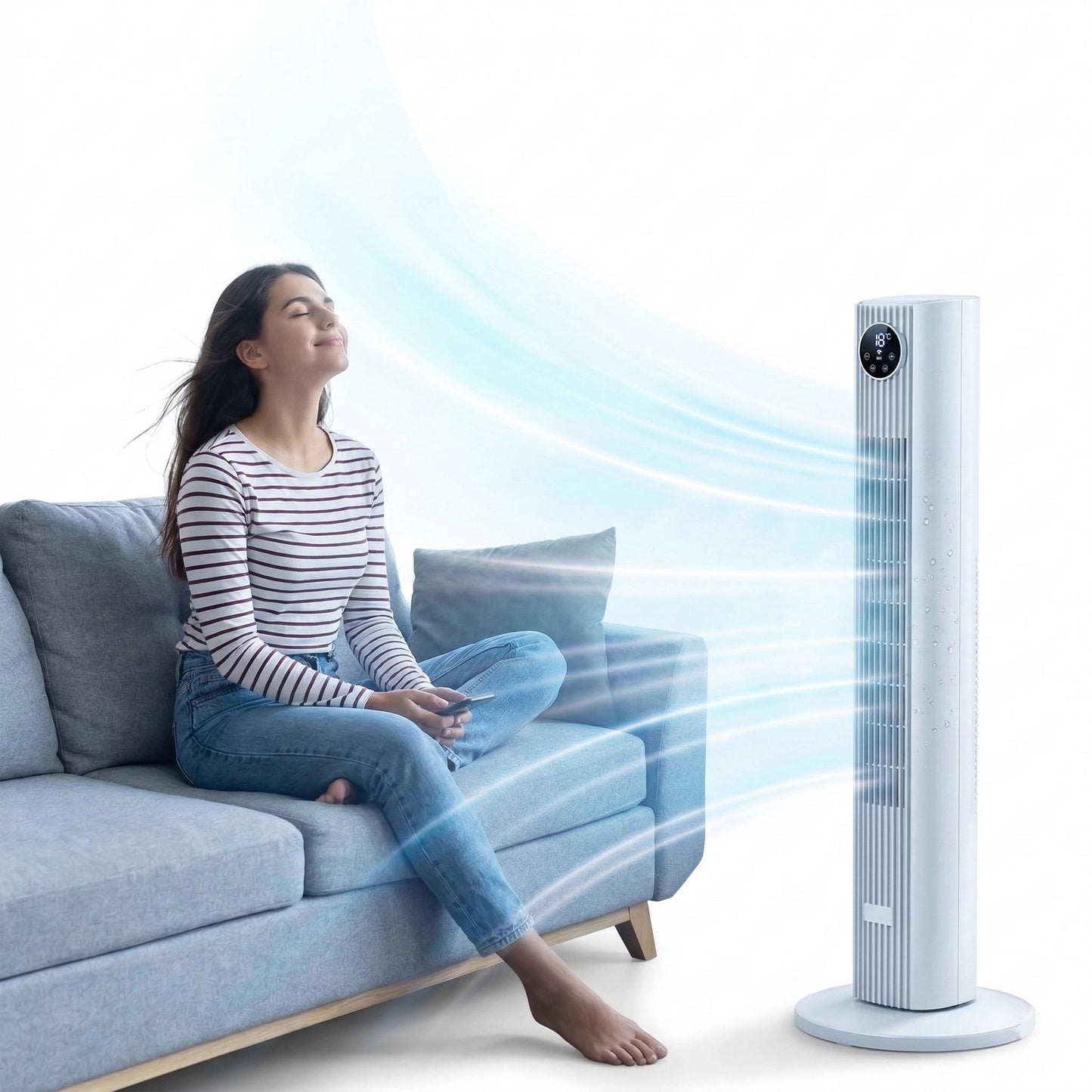 Oscillating Tower Fan with 90 Degree Sweep and Remote Control, 35 Inch Height