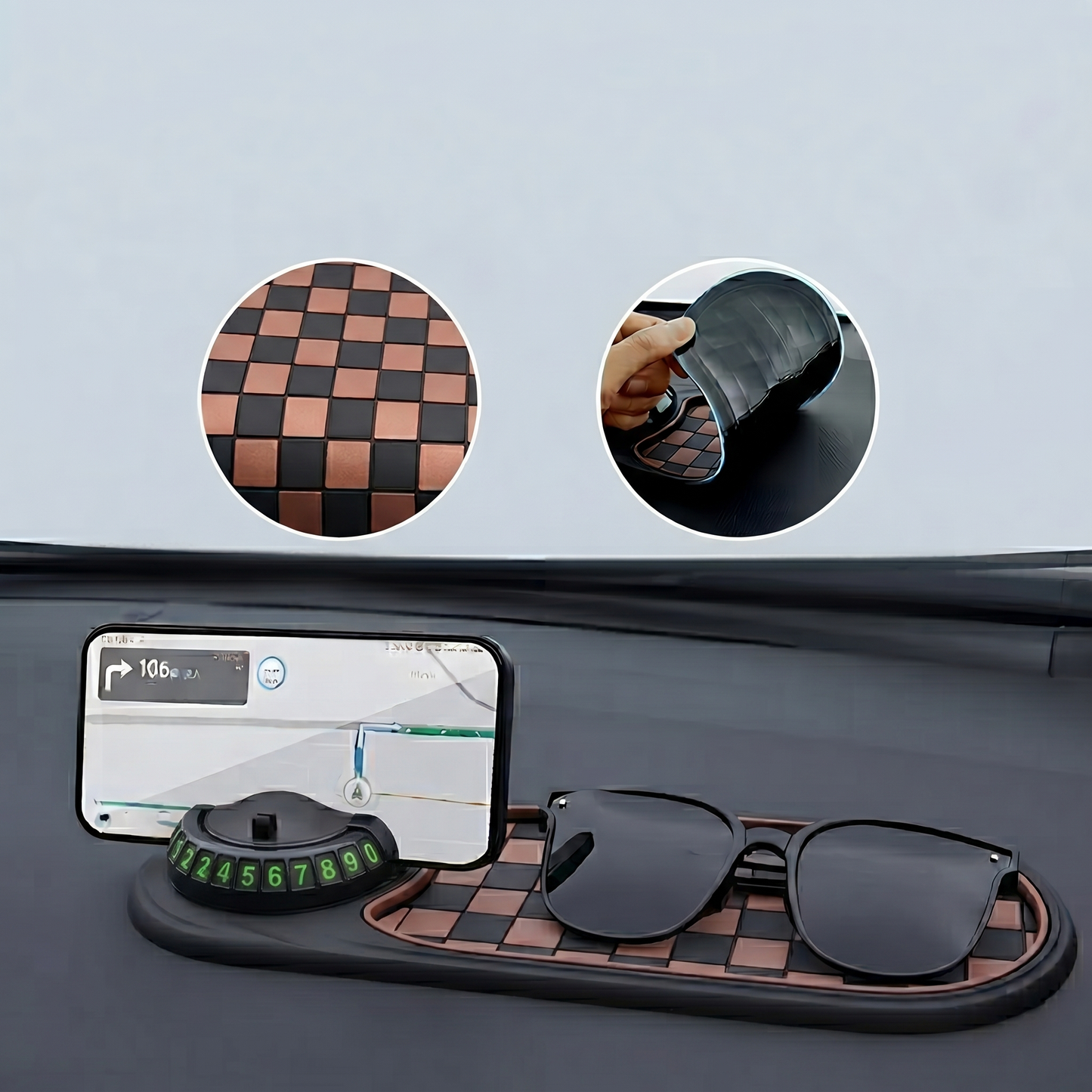 Dashboard Phone Mount with 360 Rotation and Spring Grip for All Smartphones