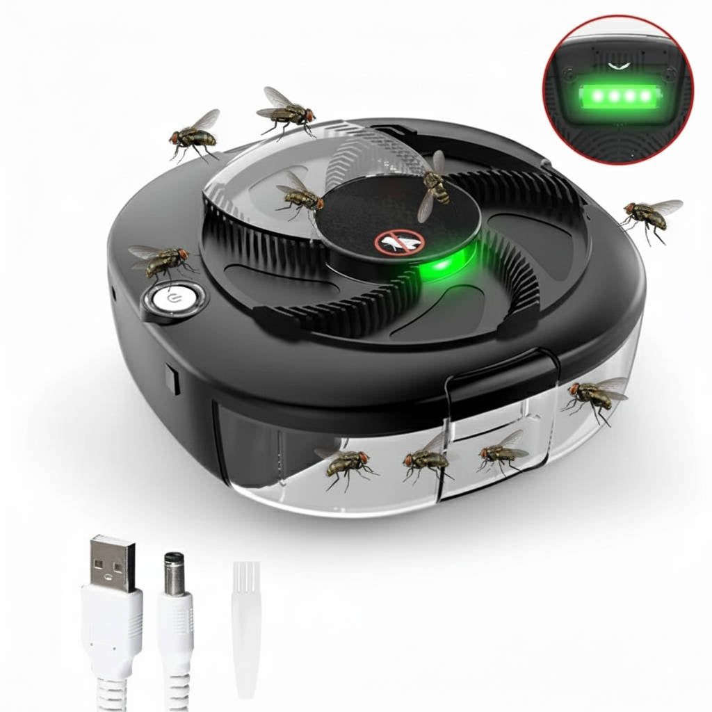 Rotating Fly Trap with Five Bait Stations and USB Rechargeable Battery