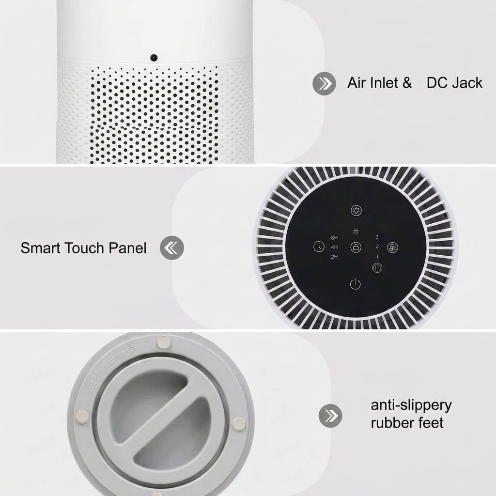 Portable HEPA Air Purifier with Three-Layer Filtration and Night Light for Bedrooms