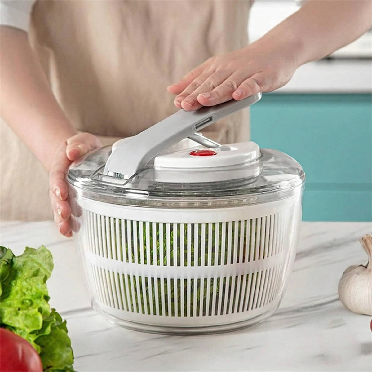 Salad Spinner 3L with One Hand Press and Instant Brake Button, Removable Colander Basket