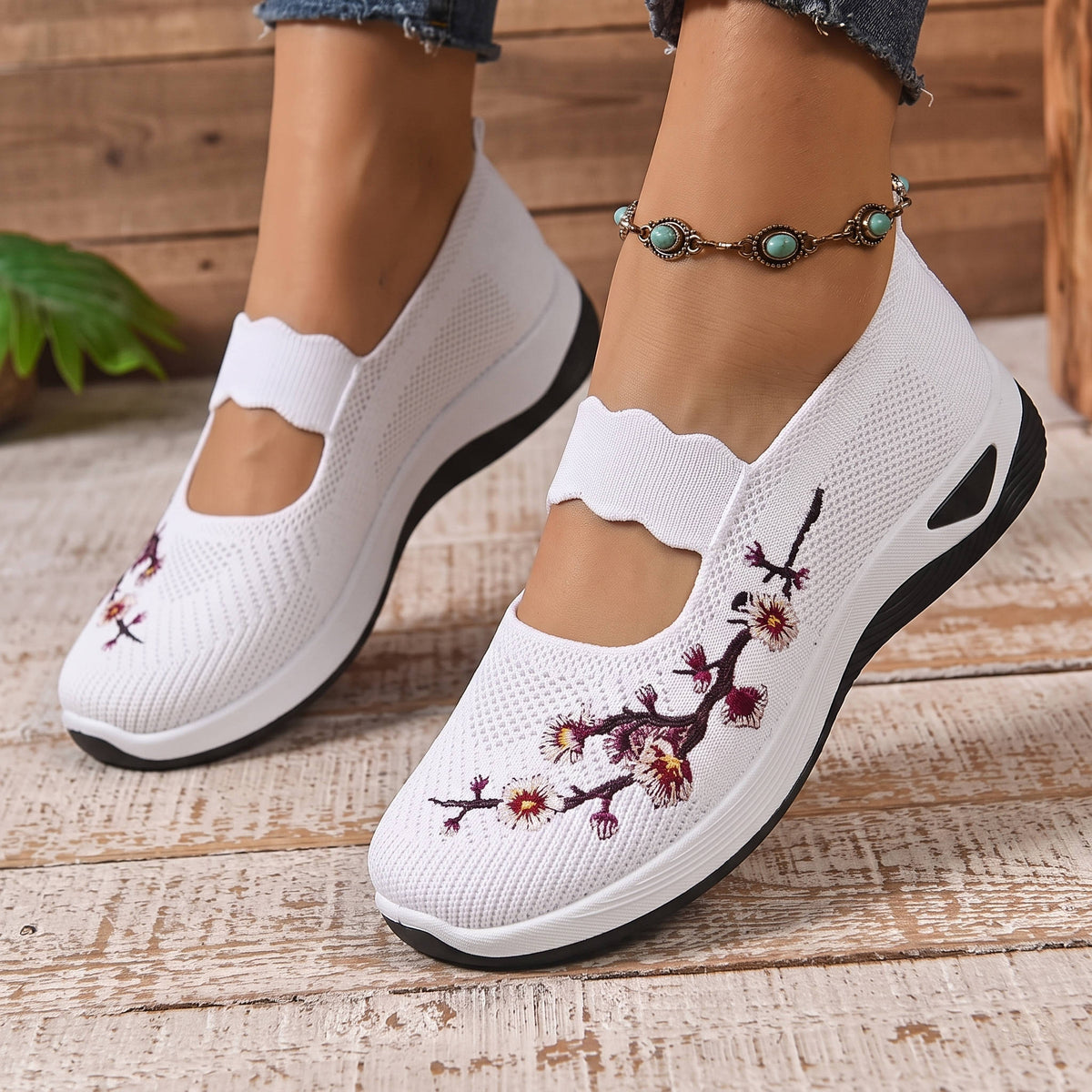 Women's Slip-On Sneaker with Breathable Mesh Upper and Elastic Instep Strap