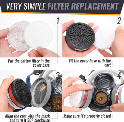 Full Face Vapor Respirator Mask with Activated Charcoal Filters and Anti Fog Shield