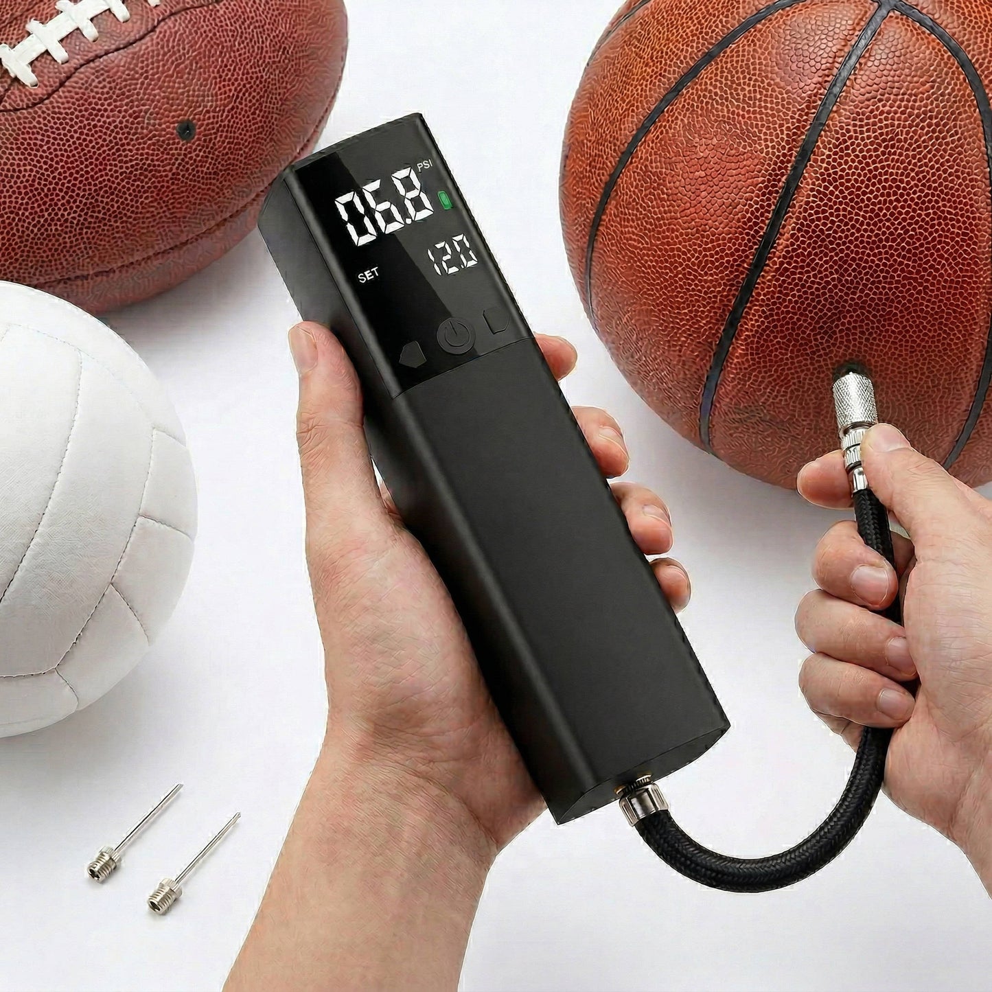 Electric Ball Pump with Digital Pressure Display and Auto Shutoff Sensor for Sports Balls