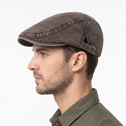 Vintage Newsboy Cap with Eight Panel Construction and Adjustable Interior Band