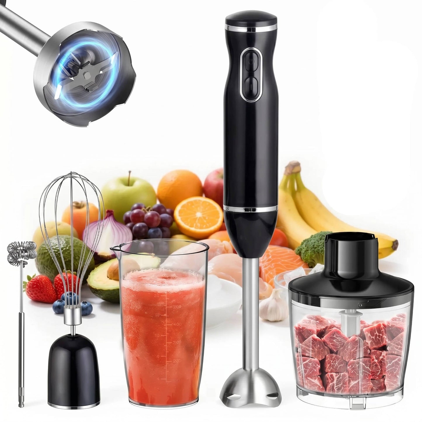 Hand Blender with Milk Frother and Chopper Bowl, 1000W 20 Speed