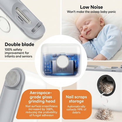 Electric Nail Clipper with Dual Edge Blade and Glass Polishing Head, Debris Capture