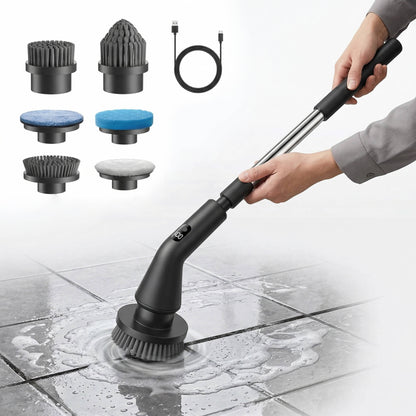 Electric Spin Scrubber with Extendable Handle and Seven Interchangeable Brushes for Tile Grout