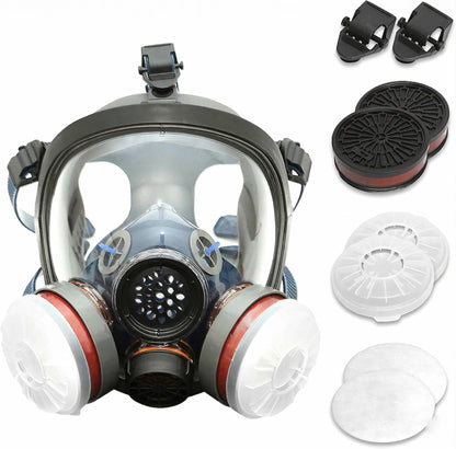 Full Face Vapor Respirator Mask with Activated Charcoal Filters and Anti Fog Shield