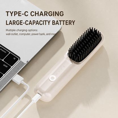 Rechargeable Ceramic Hair Straightener Brush with Negative Ion Technology and Travel Lock