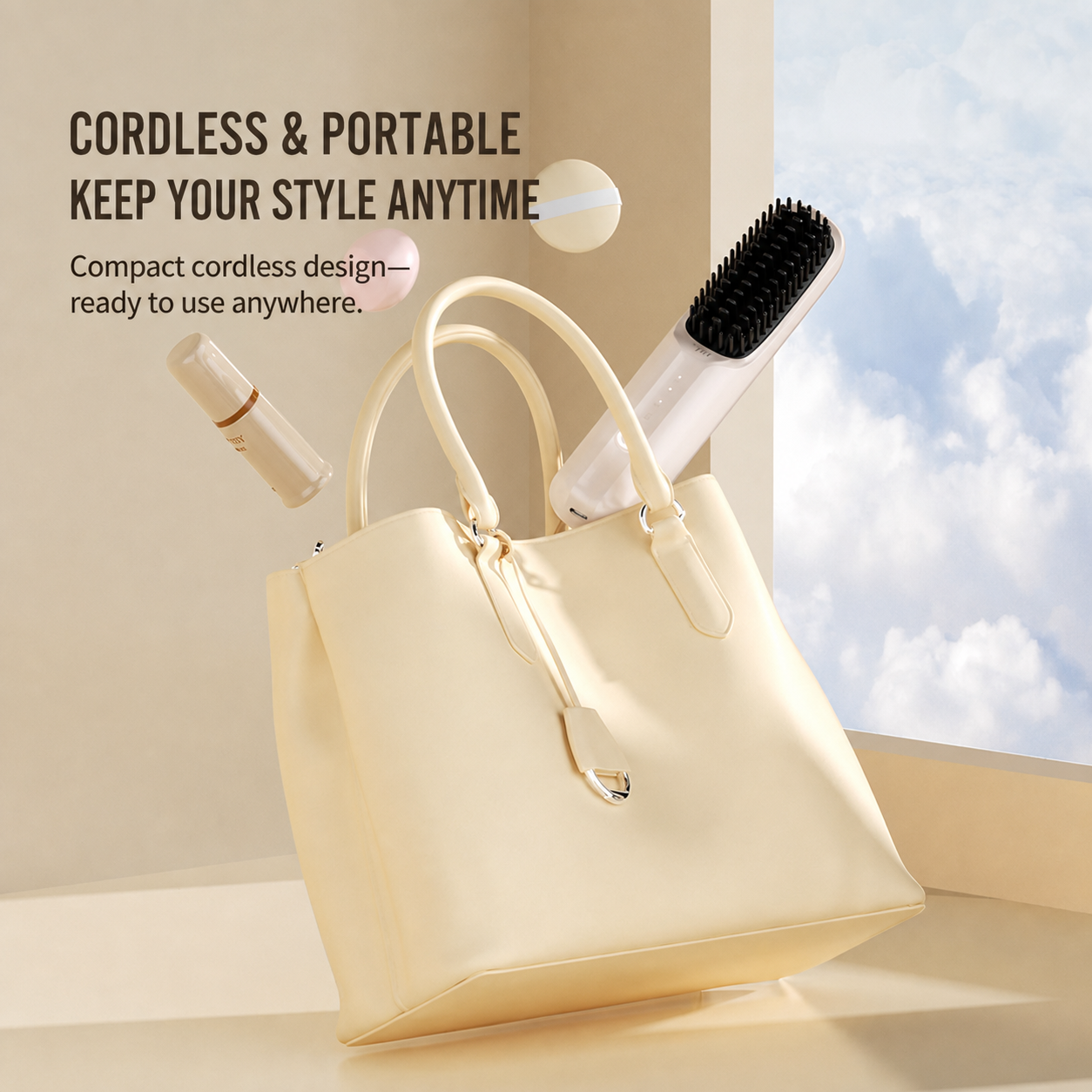 Rechargeable Ceramic Hair Straightener Brush with Negative Ion Technology and Travel Lock