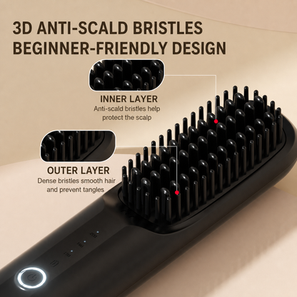 Rechargeable Ceramic Hair Straightener Brush with Negative Ion Technology and Travel Lock