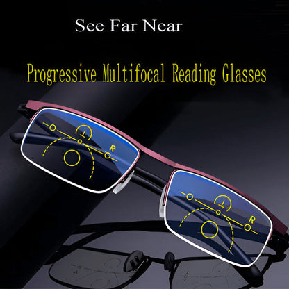 Progressive Reading Glasses with Blue Light Filtering and Anti-Reflective Coating