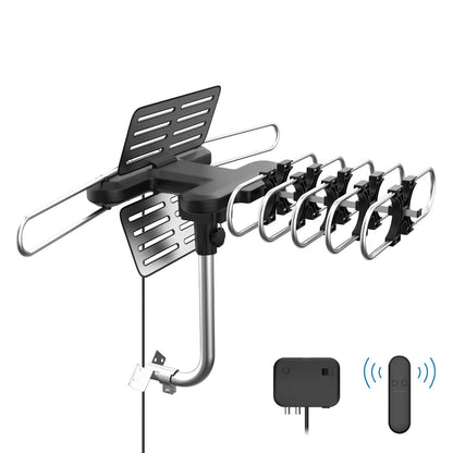 Outdoor HD TV Antenna with 360 Degree Motorized Rotation and Remote Control, 33ft Cable