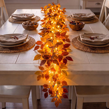 Six Foot Foliage Garland with Warm Golden Lights for Mantels Shelves and Doorways