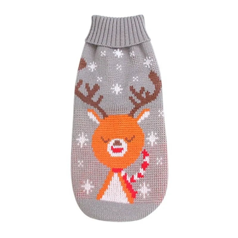 Large Dog Knit Sweater with Festive Patterns and Breathable Fiber, Red/Gray/Blue