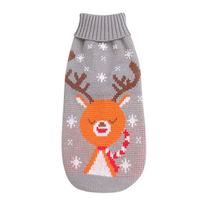 Large Dog Knit Sweater with Festive Patterns and Breathable Fiber, Red/Gray/Blue