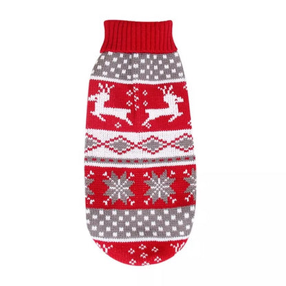 Large Dog Knit Sweater with Festive Patterns and Breathable Fiber, Red/Gray/Blue