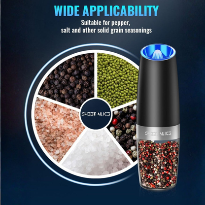 Electric Grinder with Gravity Sensor and Adjustable Coarseness for Salt and Pepper