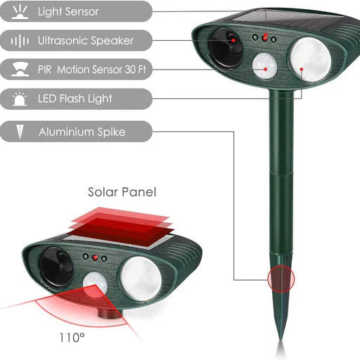 Motion-Activated Rabbit Deterrent with Solar Panel and Flashing Light